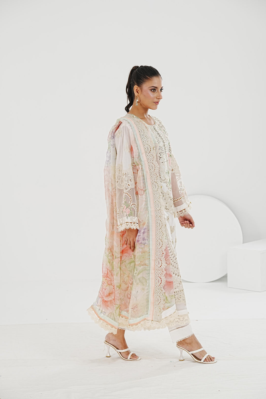 Embroidered Lawn Off White Stitched Suit - Maria B