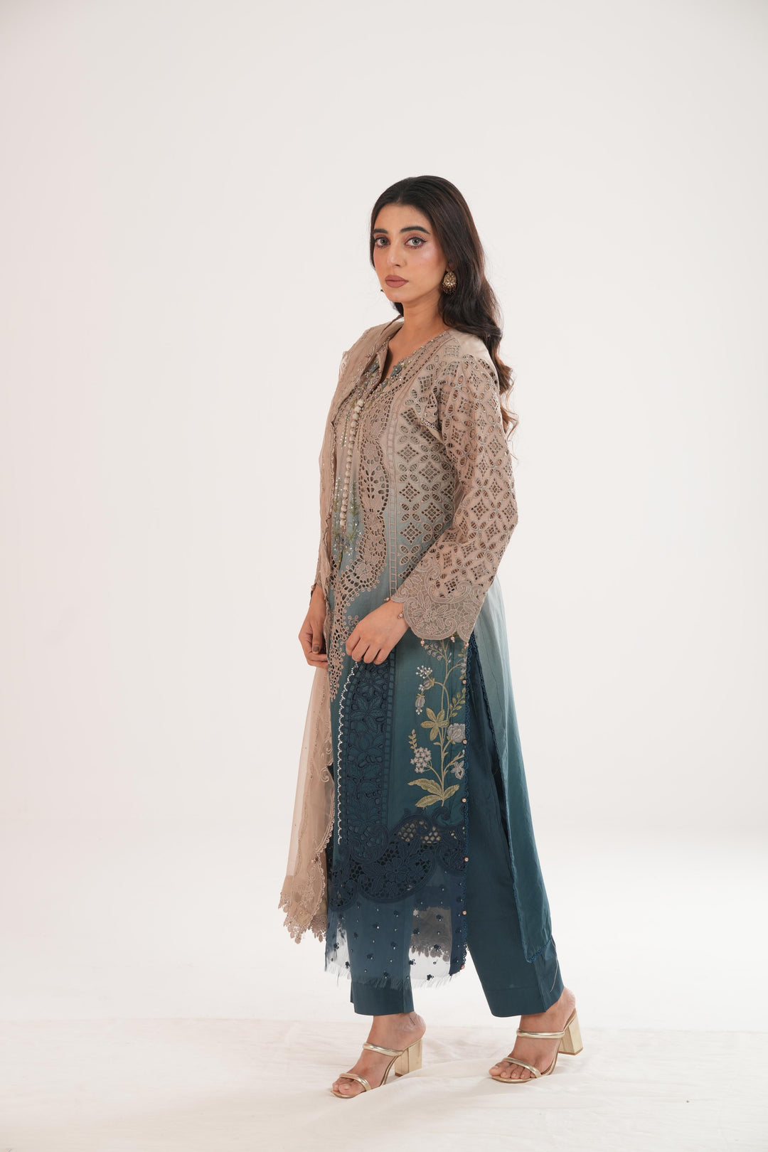 Embroidered Lawn Beige Stitched Suit - Maria B