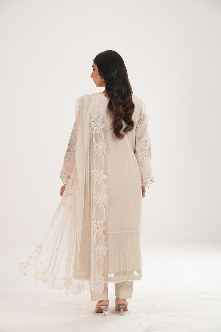 Embroidered Organza Off White Stitched Suit - Maria B