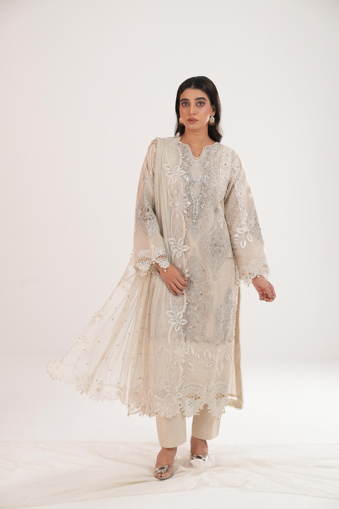 Embroidered Organza Off White Stitched Suit - Maria B