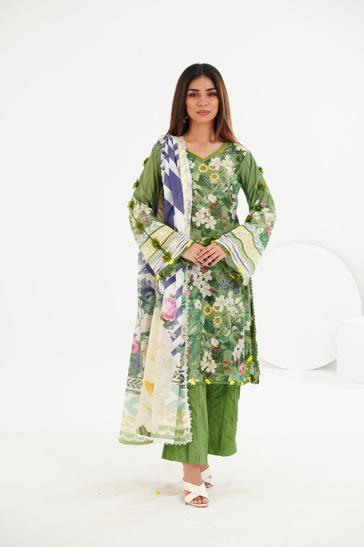 Lawn Green Stitched Suit - Elaf