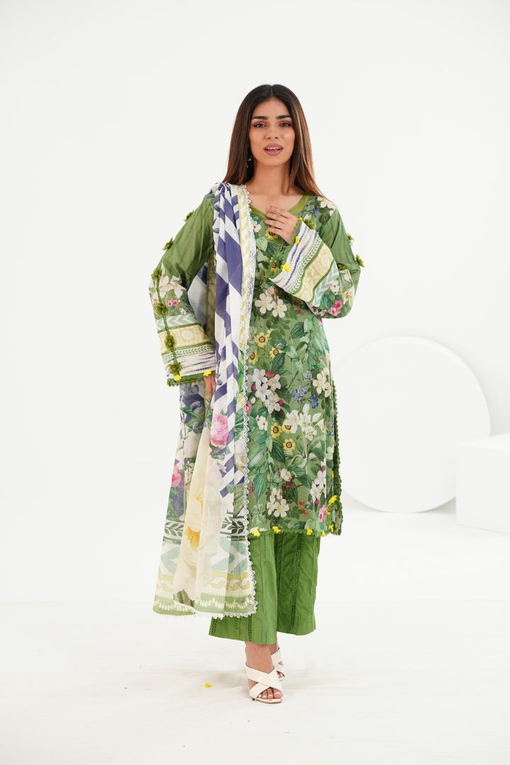 Lawn Green Stitched Suit - Elaf