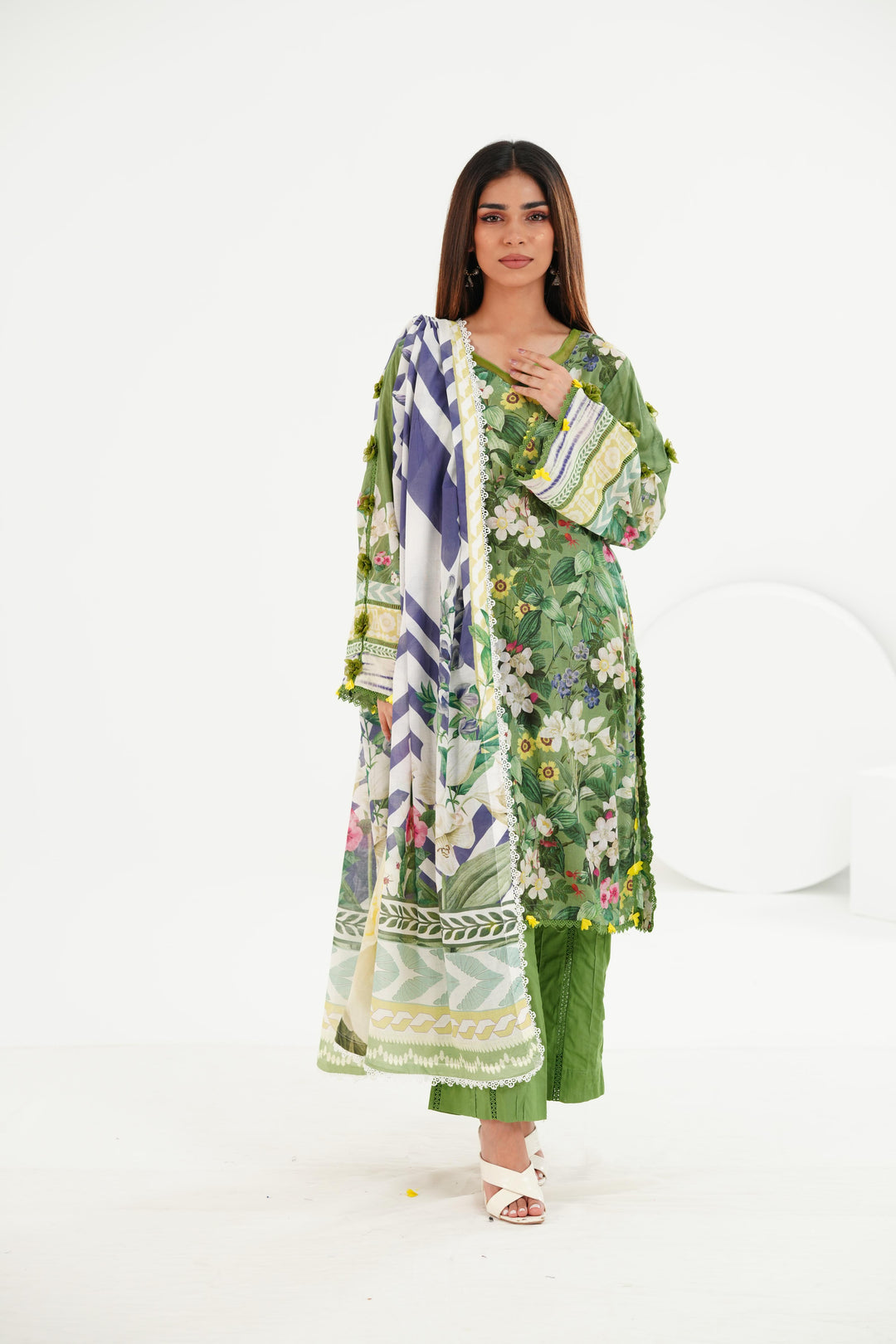 Lawn Green Stitched Suit - Elaf