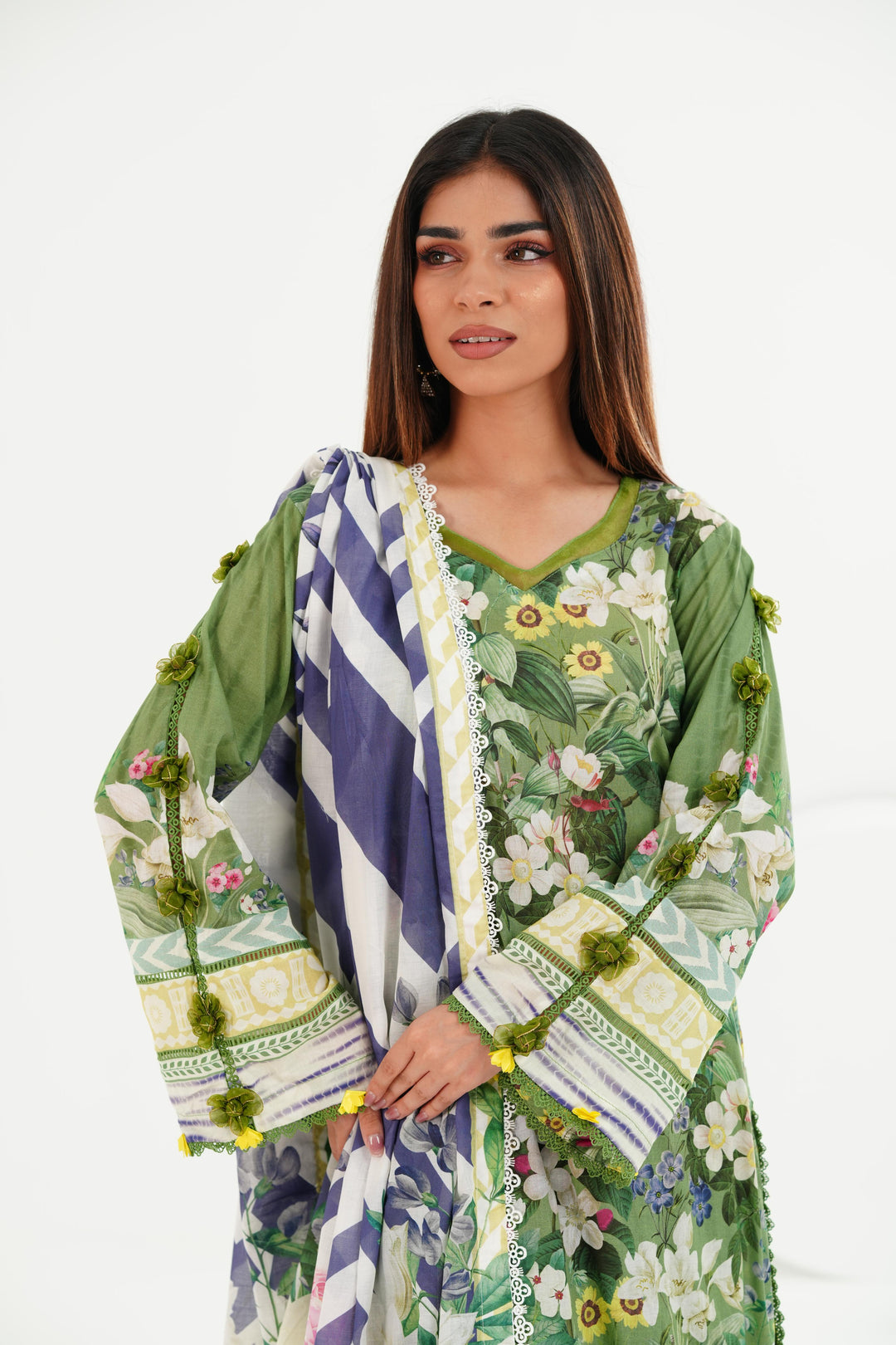 Lawn Green Stitched Suit - Elaf