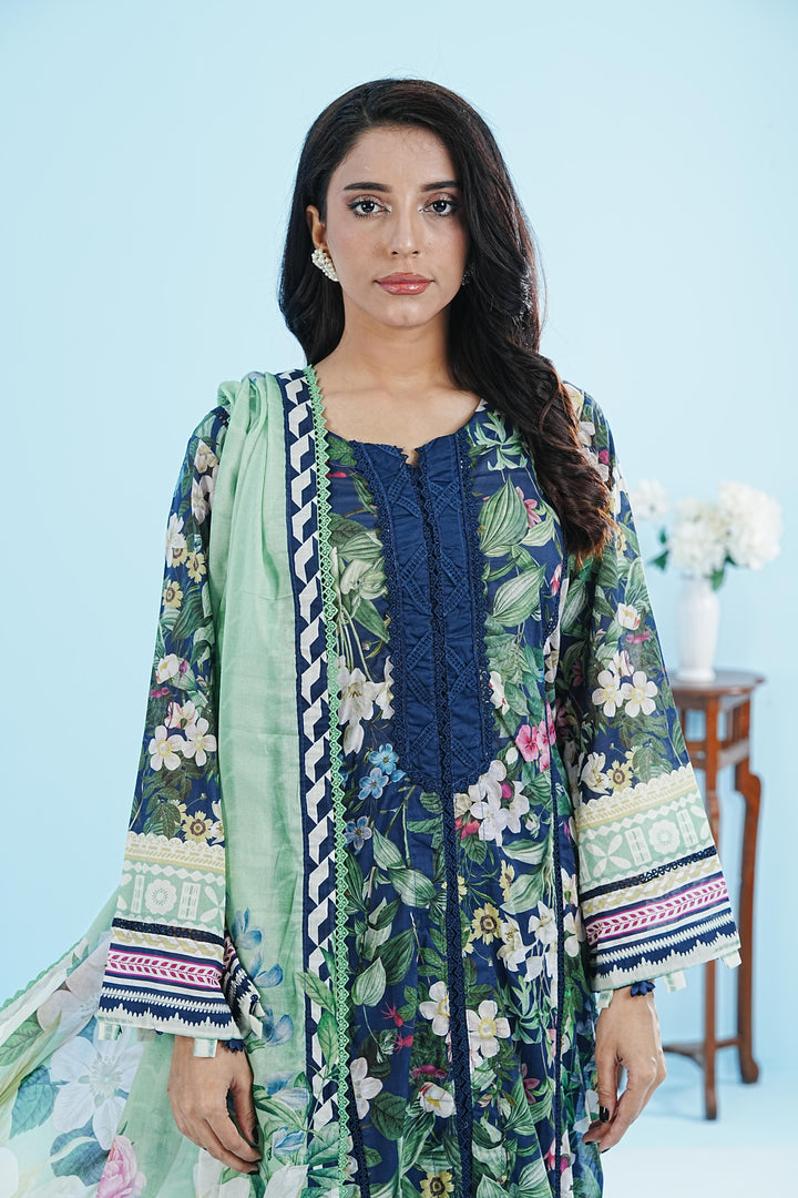 Lawn Blue Stitched Suit - Elaf