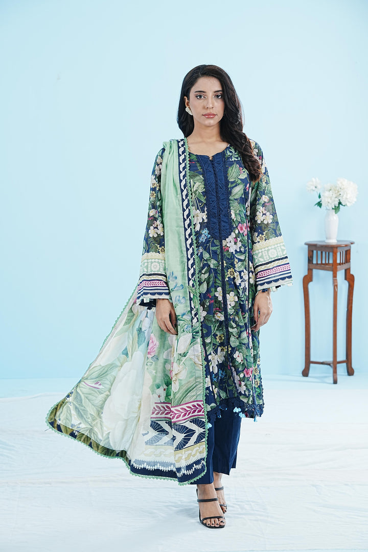 Lawn Blue Stitched Suit - Elaf