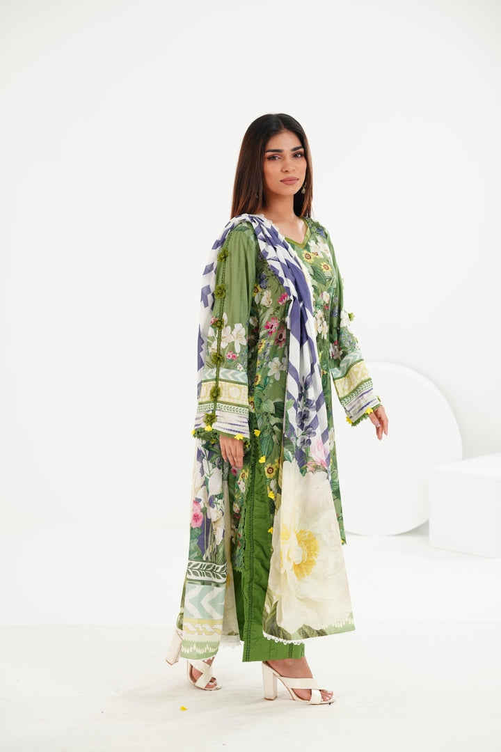 Lawn Green Stitched Suit - Elaf
