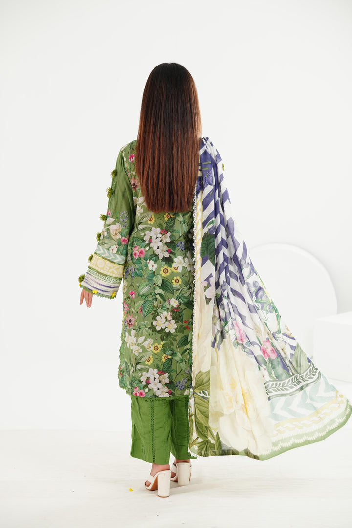 Lawn Green Stitched Suit - Elaf