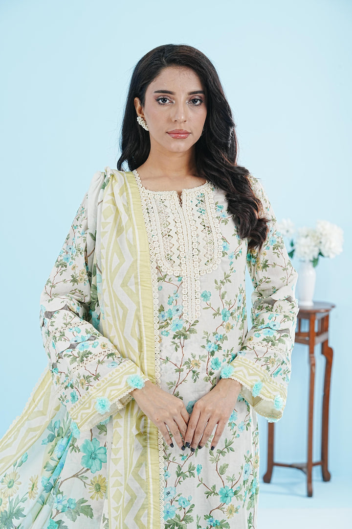 Lawn Beige Stitched Suit - Elaf