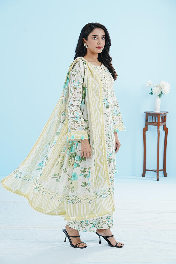Lawn Beige Stitched Suit - Elaf