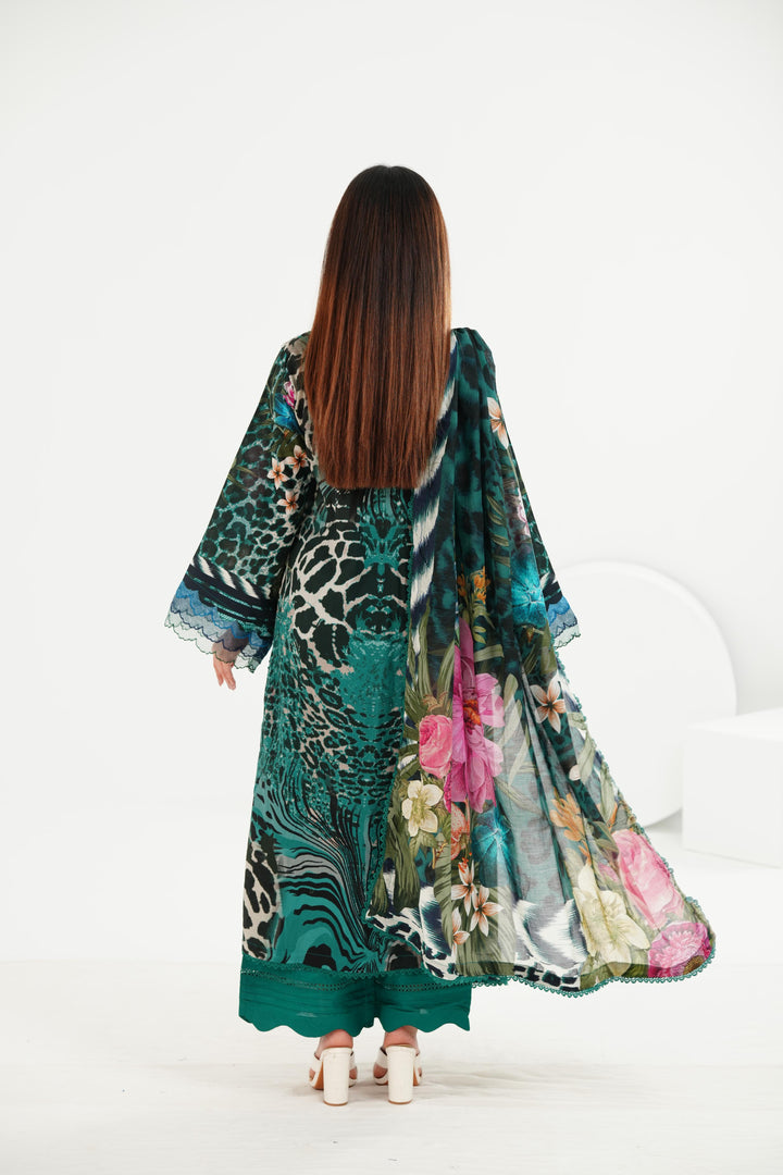 Lawn Sea Green Stitched Suit - Elaf