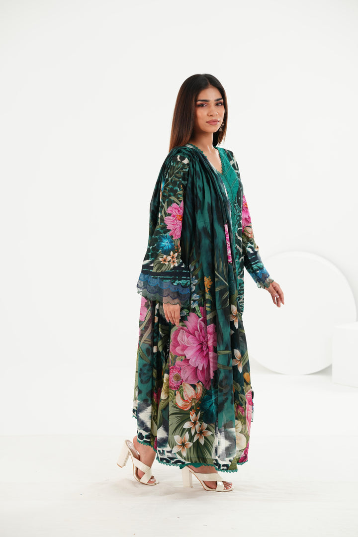 Lawn Sea Green Stitched Suit - Elaf