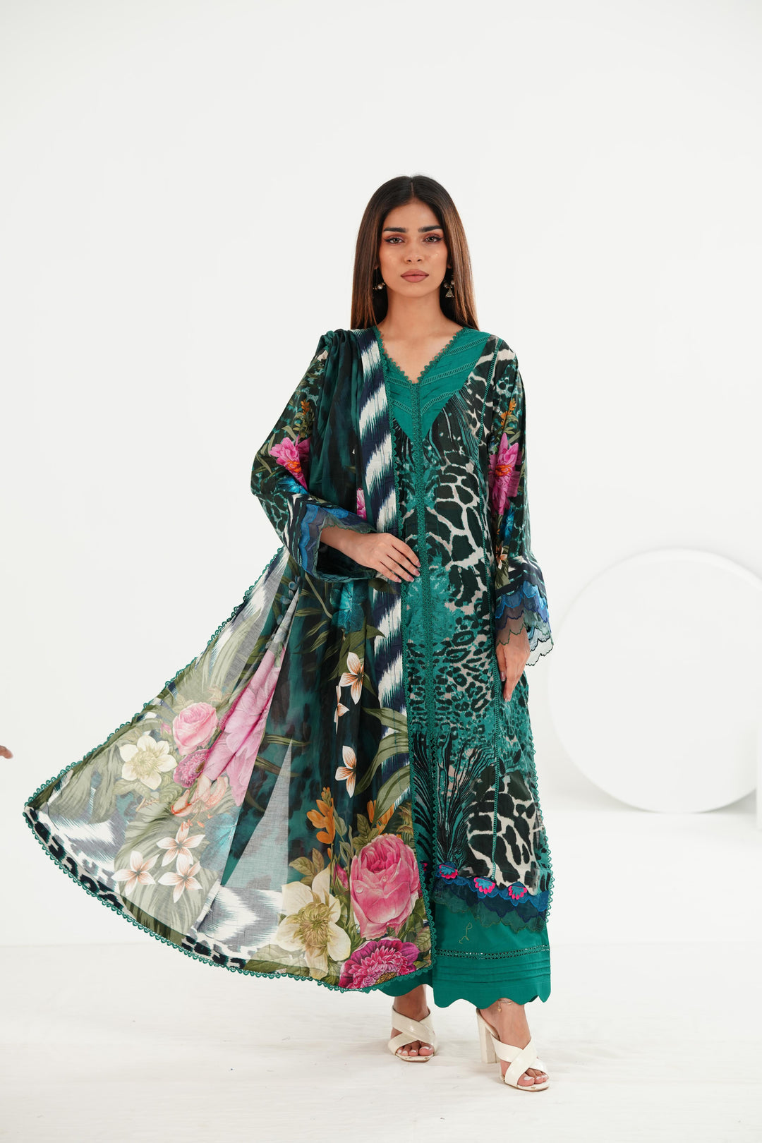 Lawn Sea Green Stitched Suit - Elaf
