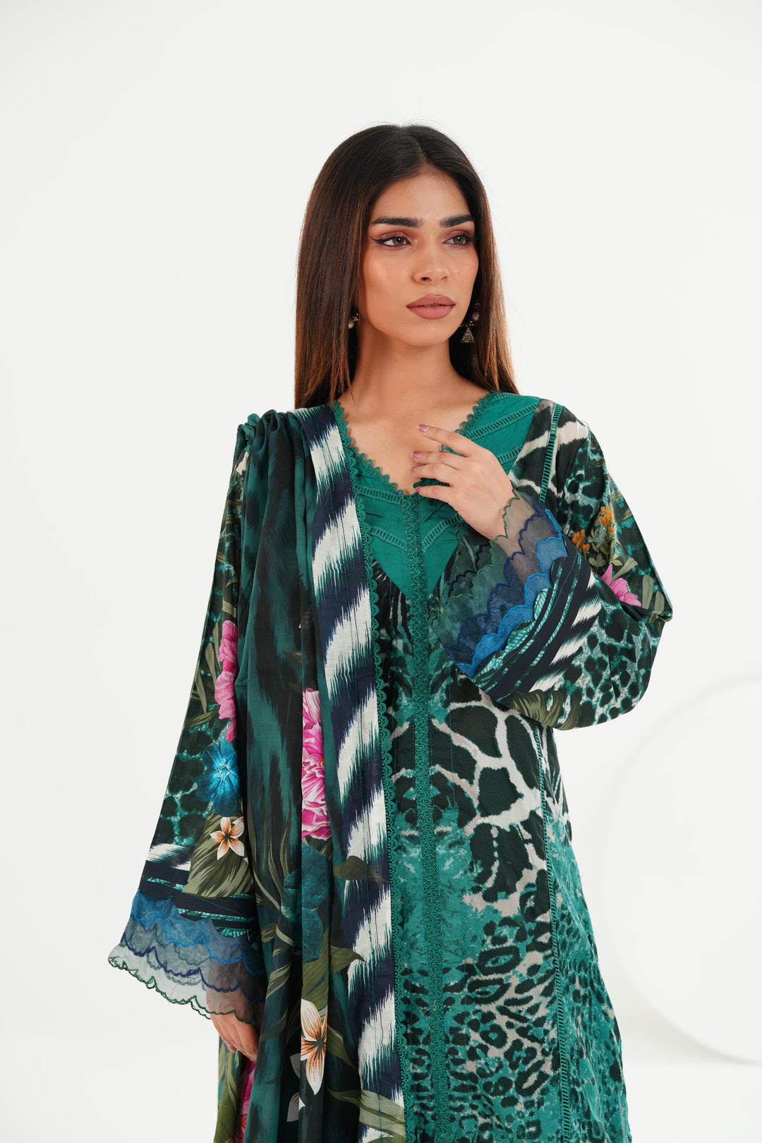 Lawn Sea Green Stitched Suit - Elaf