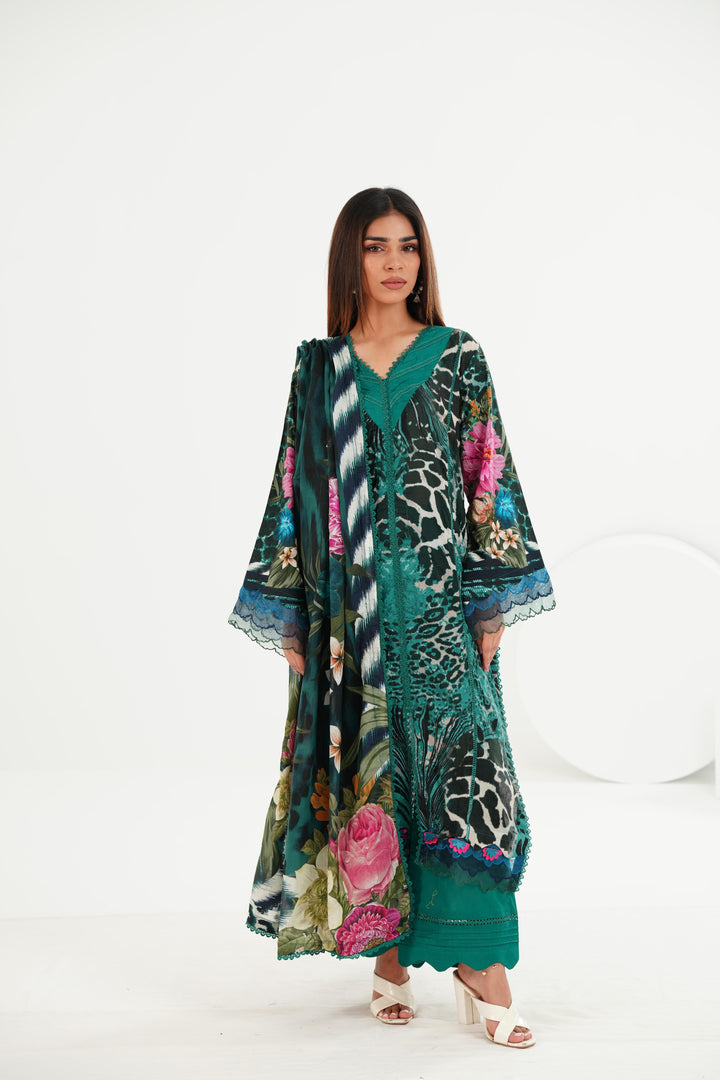 Lawn Sea Green Stitched Suit - Elaf