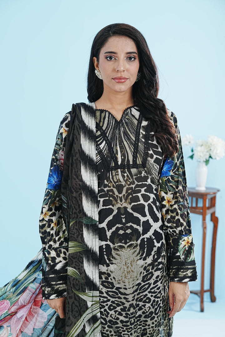 Lawn Black Stitched Suit - Elaf