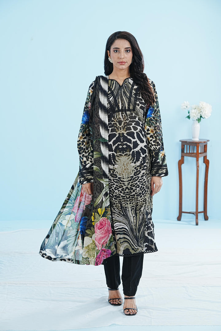 Lawn Black Stitched Suit - Elaf