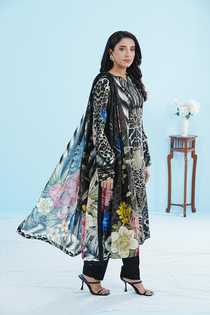 Lawn Black Stitched Suit - Elaf