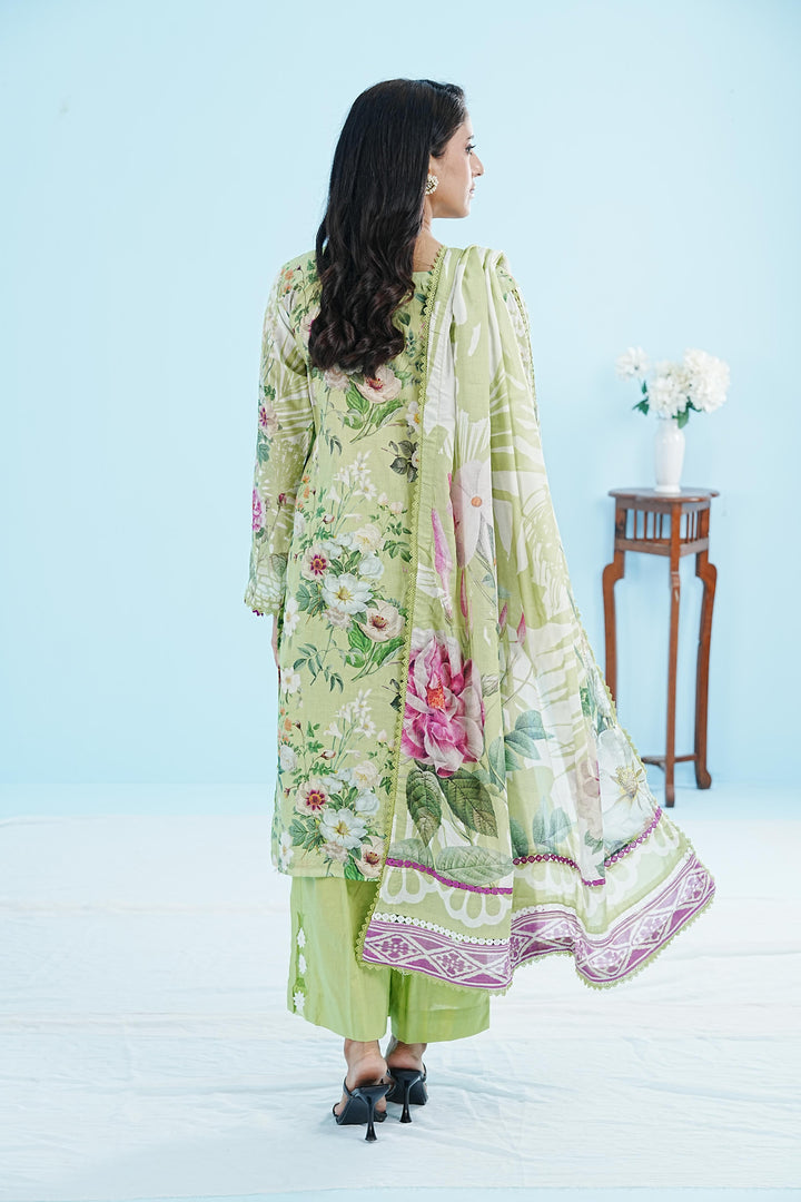 Lawn Parrot Green Stitched Suit - Elaf