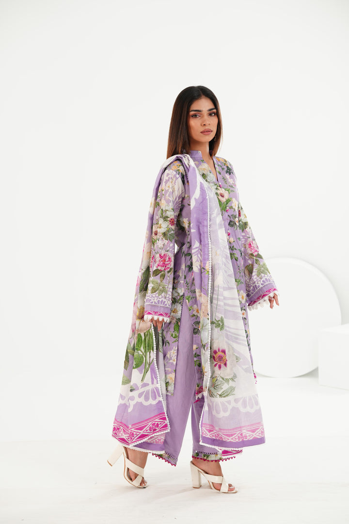 Lawn Purple Stitched Suit - Elaf