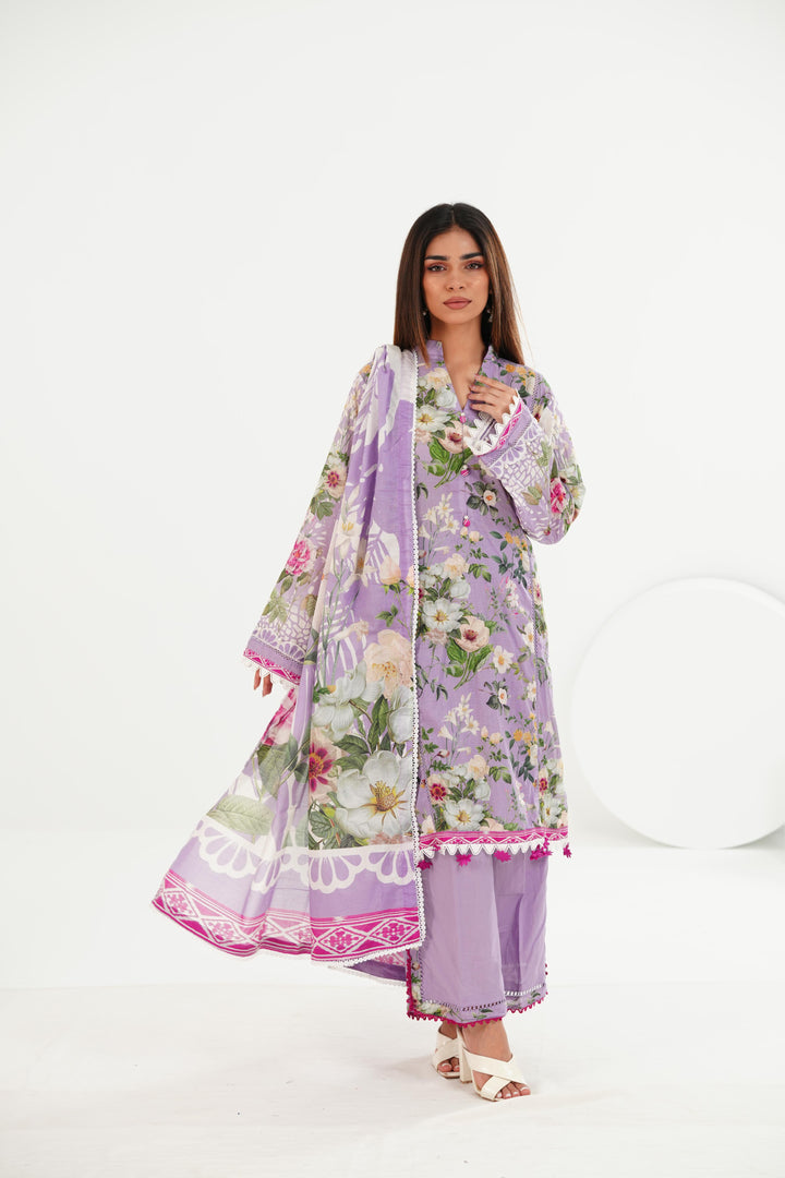Lawn Purple Stitched Suit - Elaf