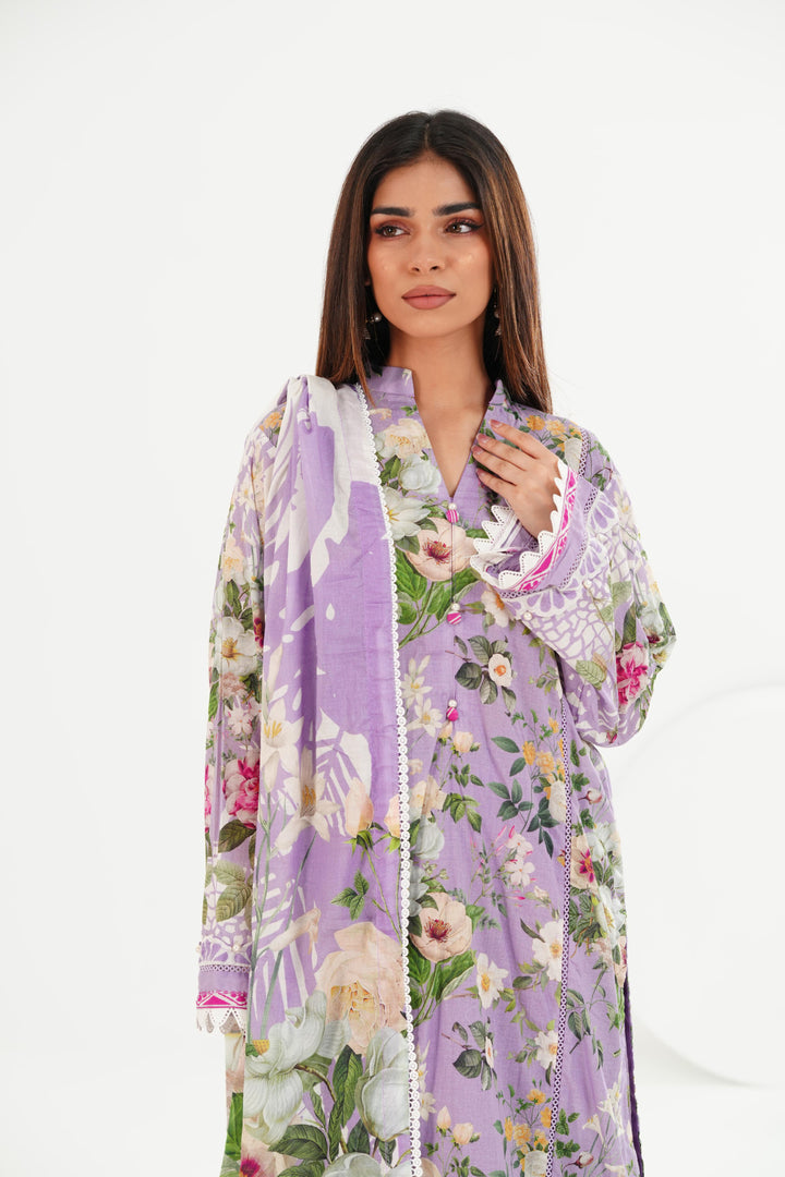 Lawn Purple Stitched Suit - Elaf
