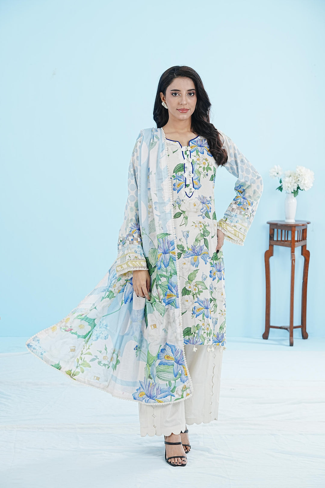 Lawn Off White Stitched Suit - Elaf