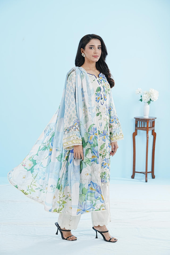 Lawn Off White Stitched Suit - Elaf