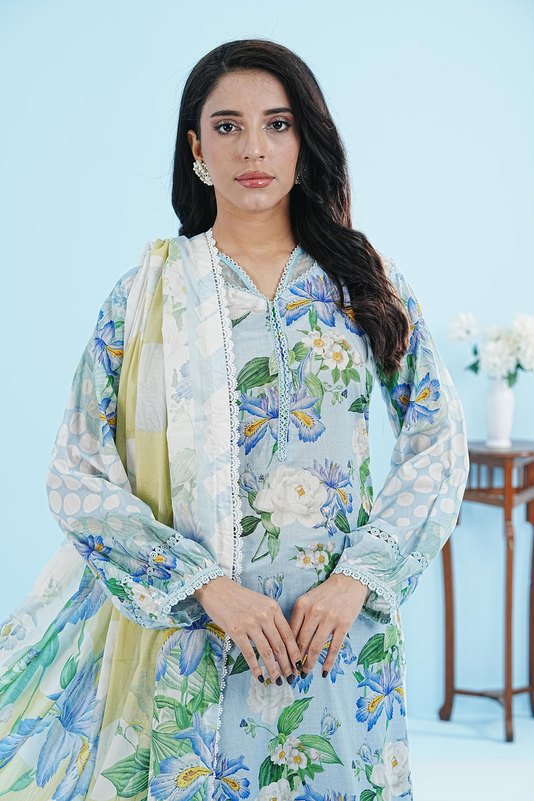 Lawn Sky Blue Stitched Suit - Elaf