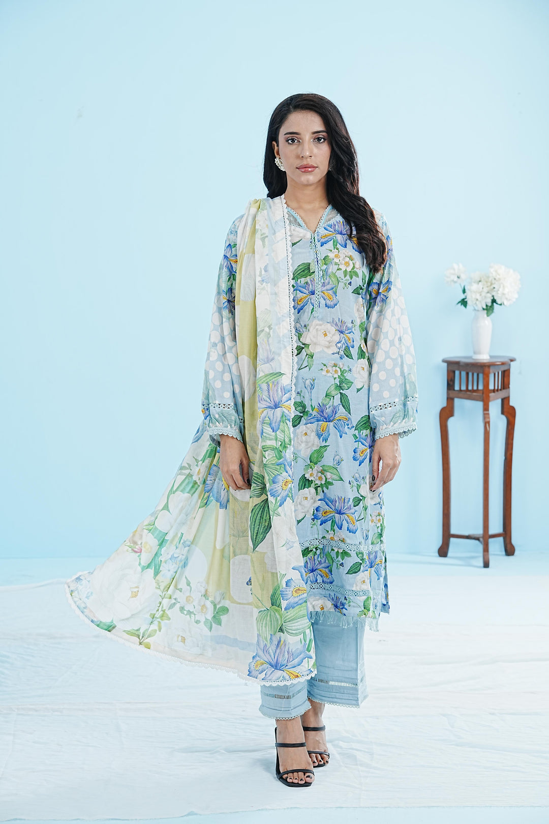 Lawn Sky Blue Stitched Suit - Elaf