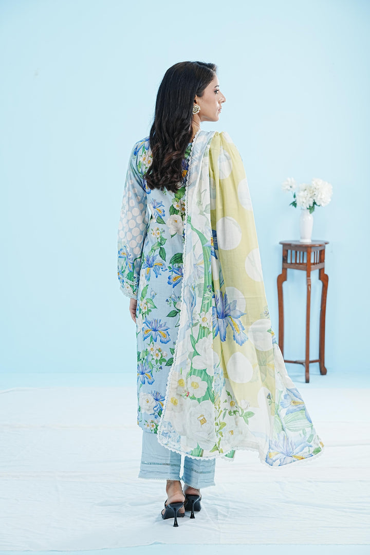 Lawn Sky Blue Stitched Suit - Elaf