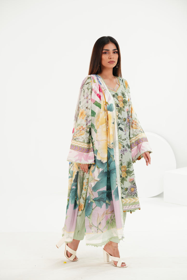 Lawn Light Green Stitched Suit - Elaf