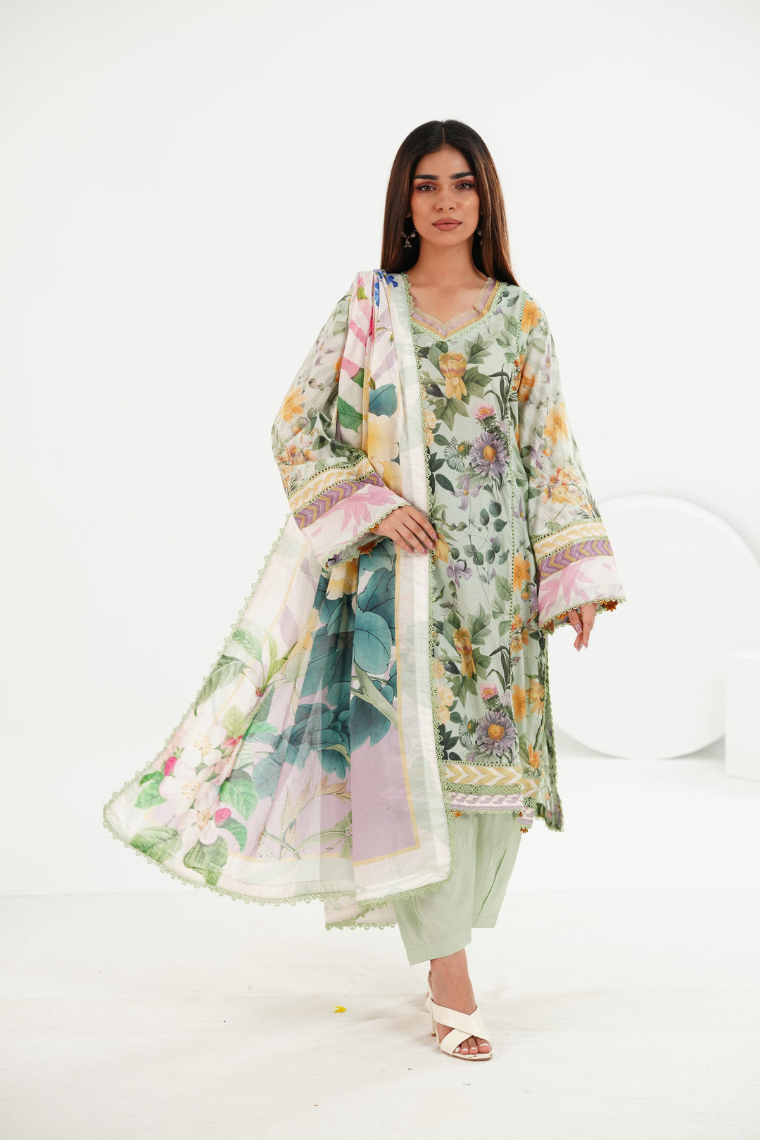 Lawn Light Green Stitched Suit - Elaf