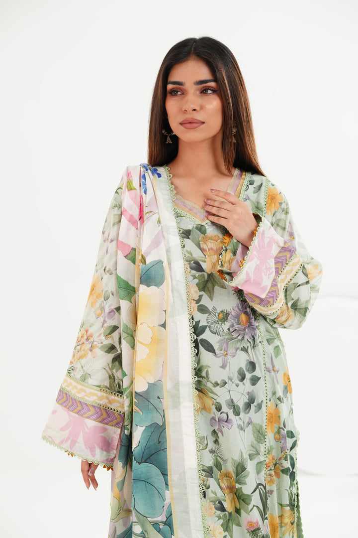 Lawn Light Green Stitched Suit - Elaf