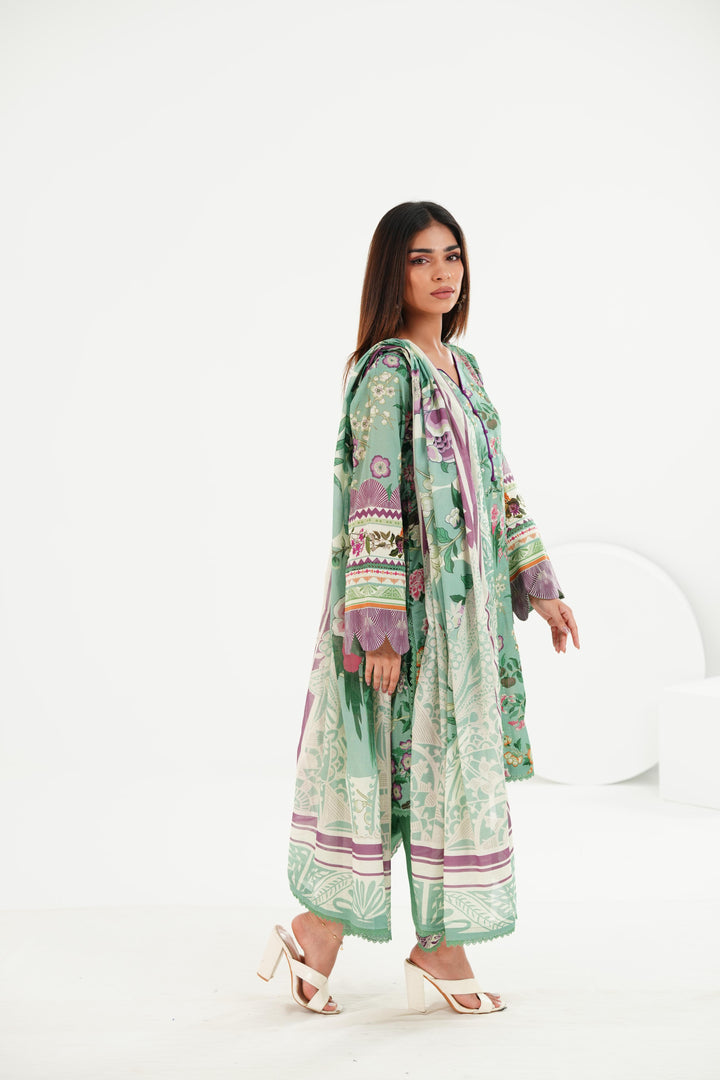 Lawn Green Stitched Suit - Elaf