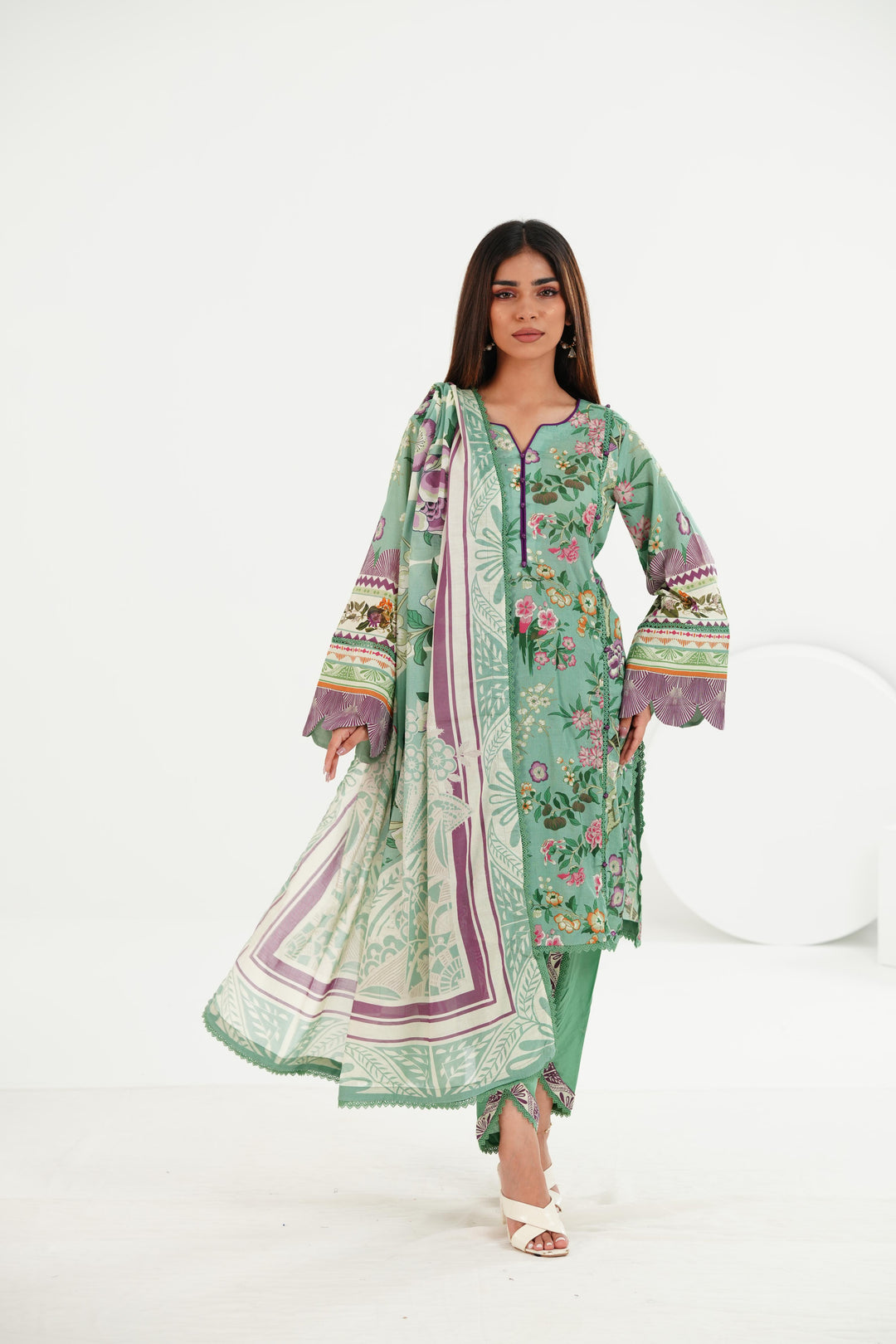 Lawn Green Stitched Suit - Elaf