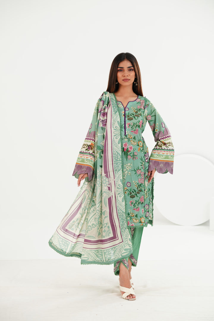Lawn Green Stitched Suit - Elaf