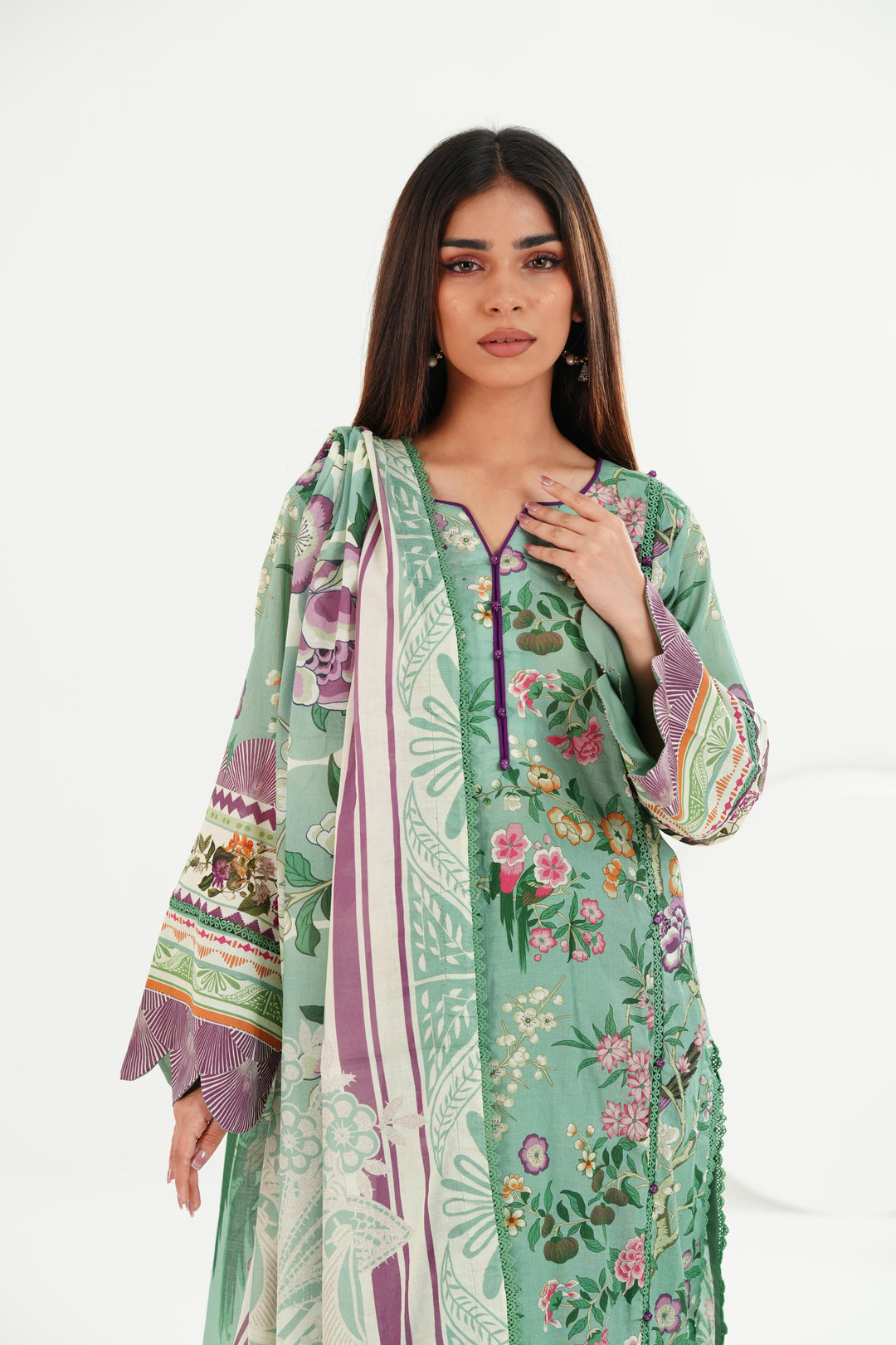 Lawn Green Stitched Suit - Elaf