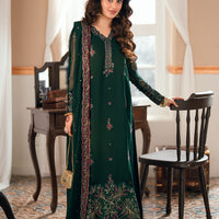 Embroidered Chiffon Bottle Green Stitched Suit - Azure