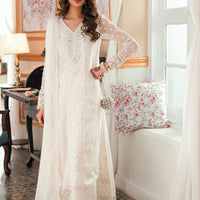 Embroidered Chiffon White Stitched Suit - Azure