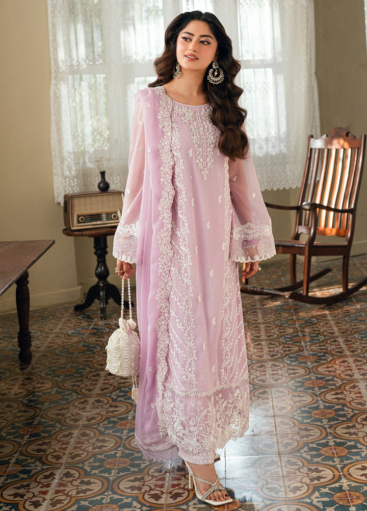 Embroidered Chiffon Lilac Stitched Suit - Azure