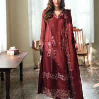 Embroidered Khaddi Net Maroon Stitched Suit - Azure