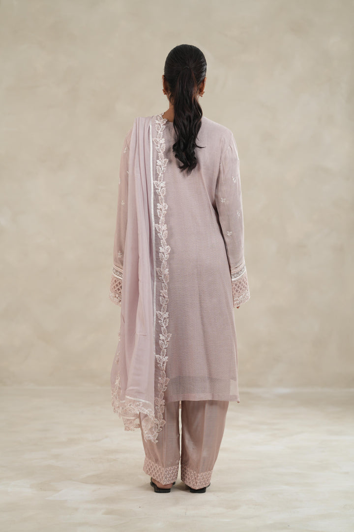 Embroidered Khaddi Net Pink Stitched Suit - Azure