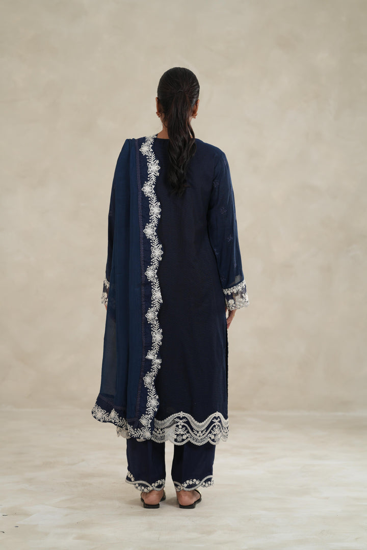 Embroidered Khaddi Net Navy Blue Stitched Suit - Azure