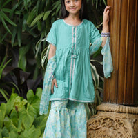 Cotton Silk Embellished Sea Green Stitched Suit - Ochre