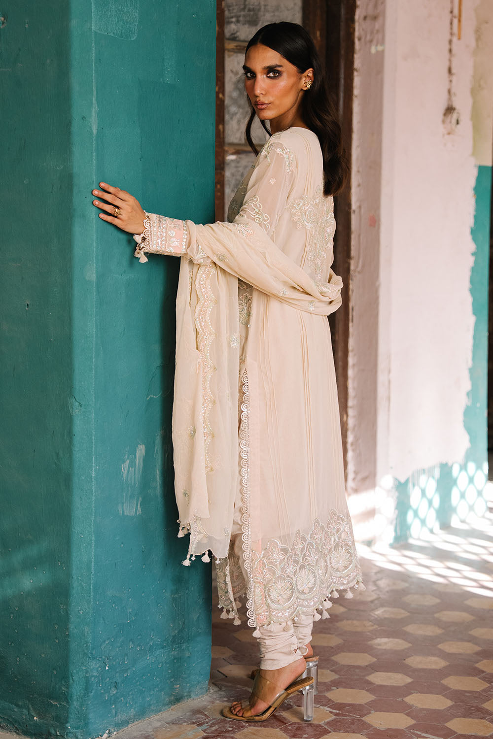 Embroidered Chiffon Cream Stitched Suit - Gul Ahmed