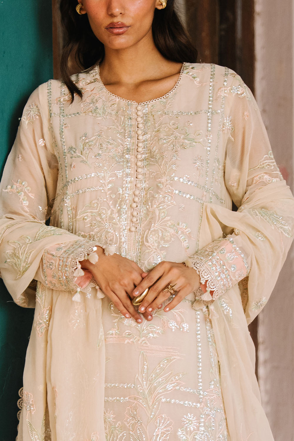 Embroidered Chiffon Cream Stitched Suit - Gul Ahmed