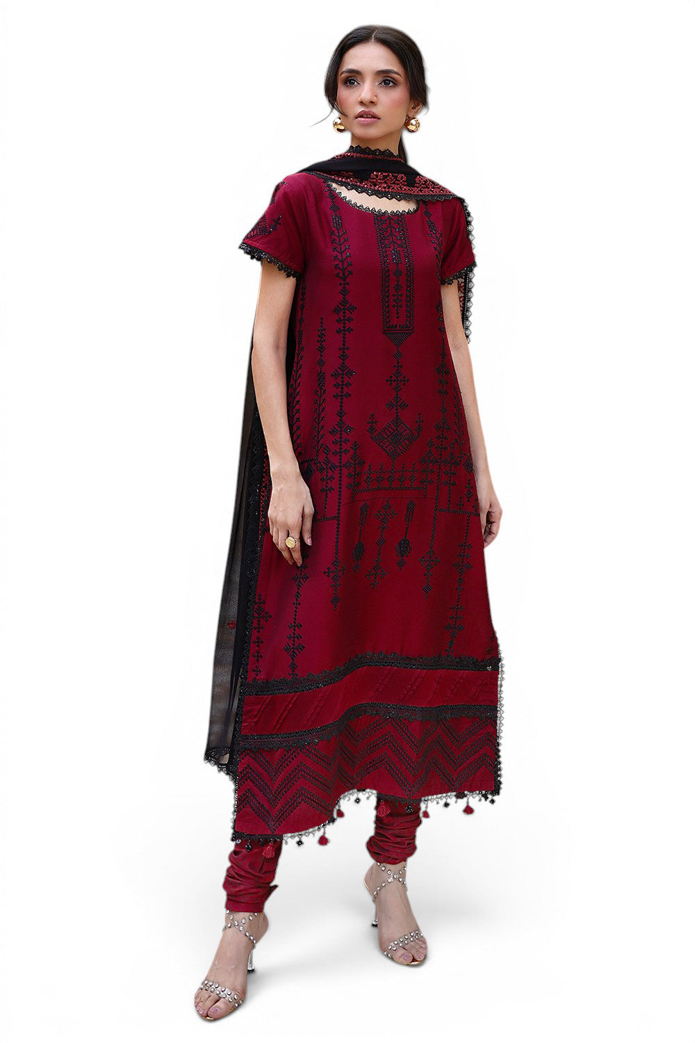 Embroidered Cotton Silk Maroon Stitched Suit - Gul Ahmed