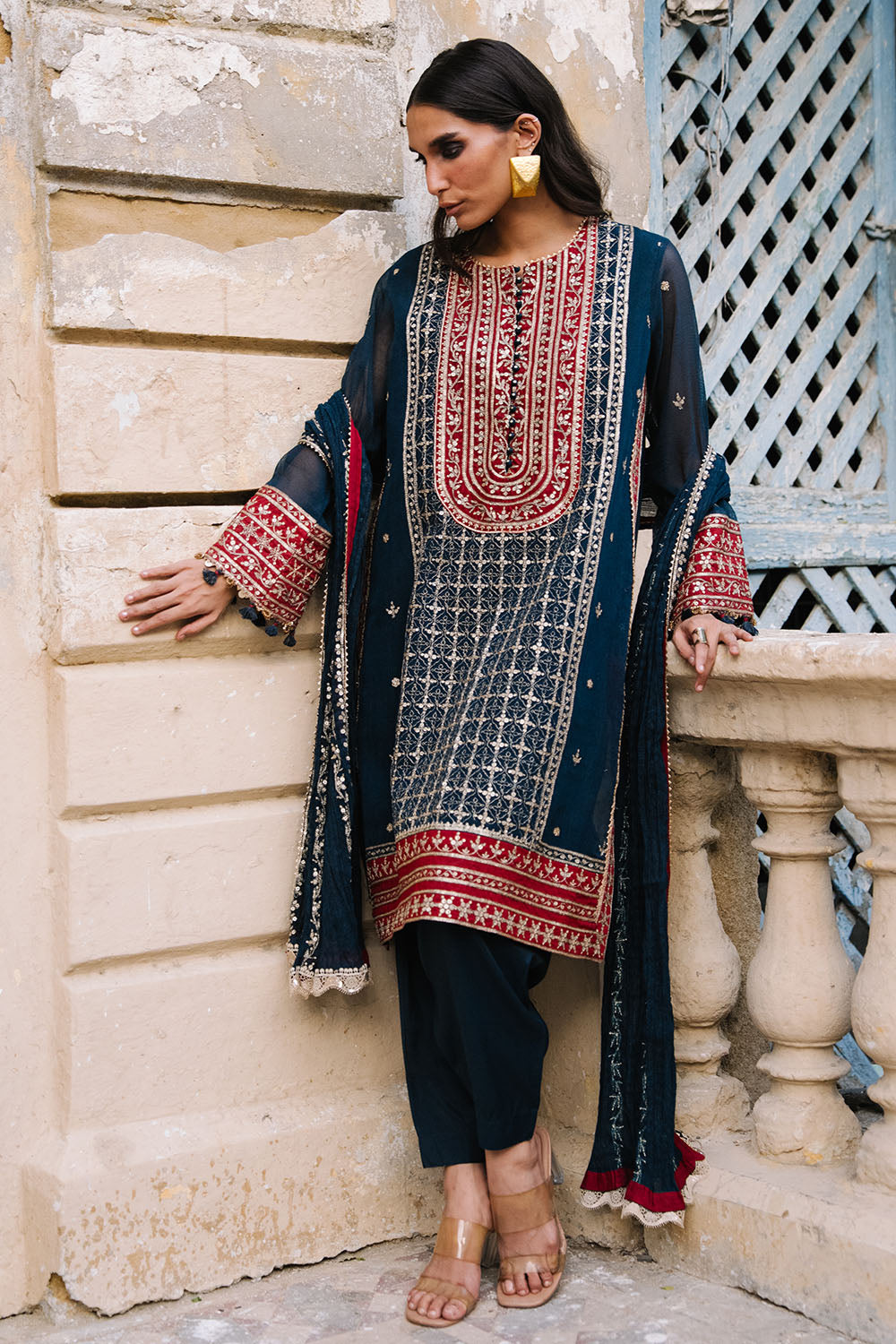 Embroidered Cotton Net Teal Stitched Suit - Gul Ahmed