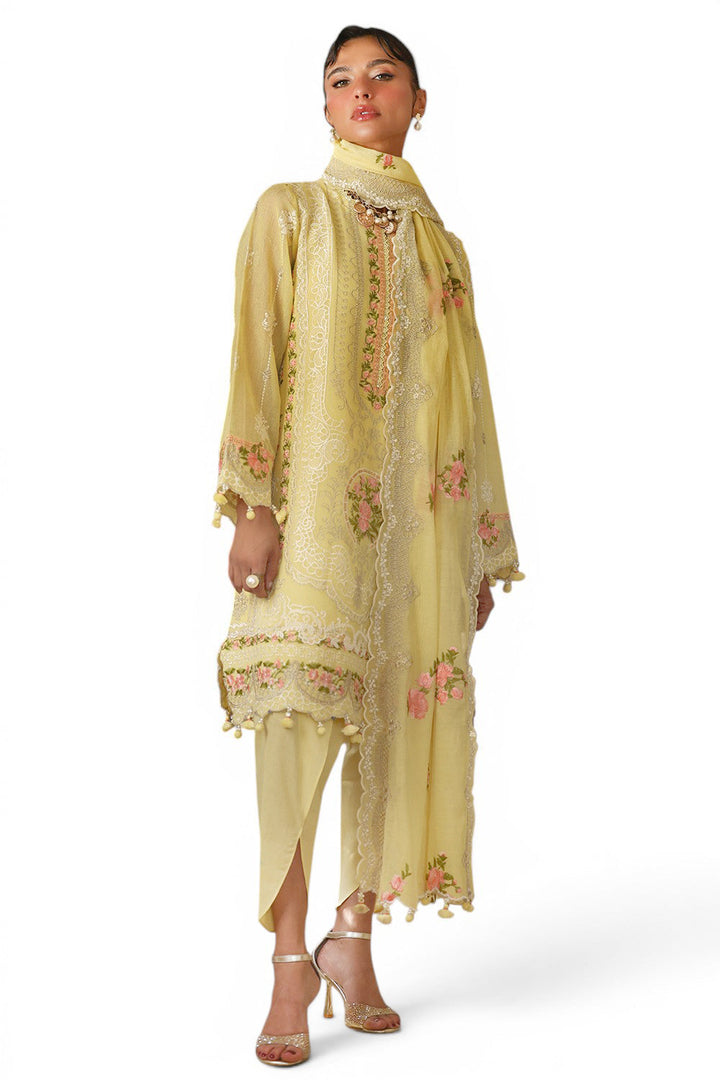 Embroidered Cotton Net Yellow Stitched Suit - Gul Ahmed